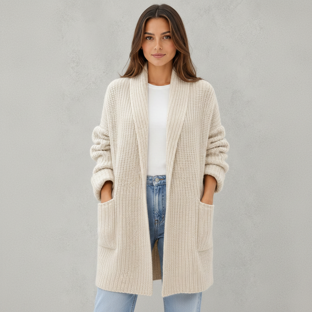 Lange Strickjacke Mit Offener Front