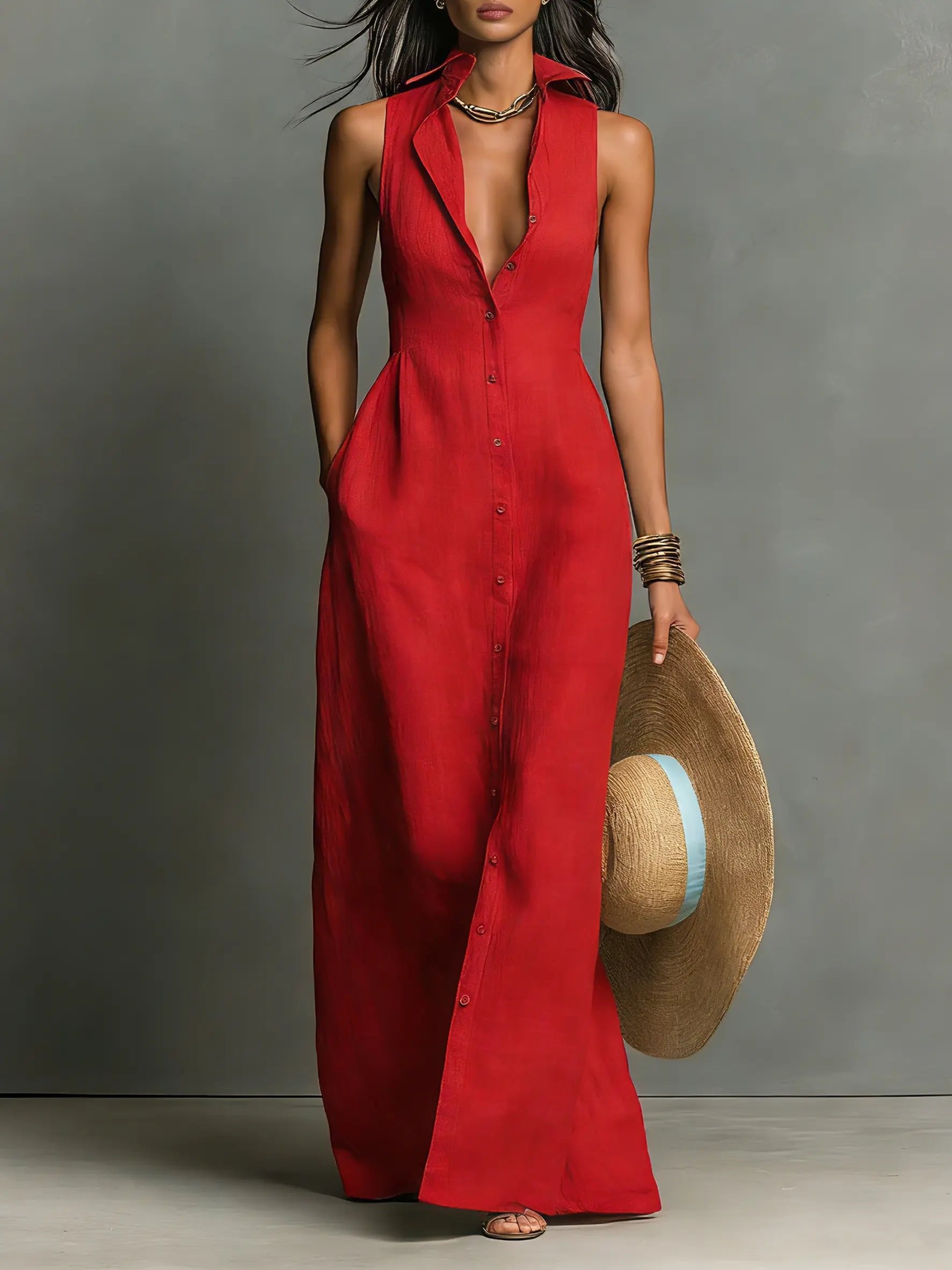 Ärmelloses Maxi-Hemdkleid mit lockerer Passform