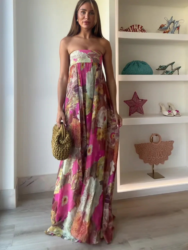 Trägerloses Maxikleid mit Blumenmuster