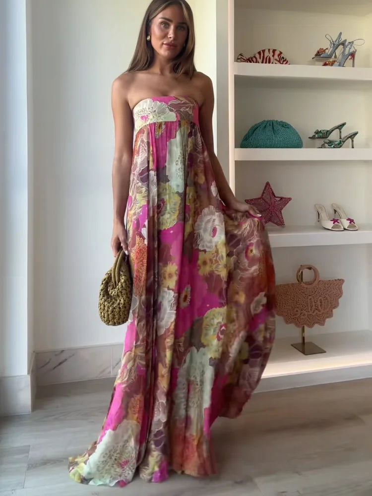 Trägerloses Maxikleid mit Blumenmuster