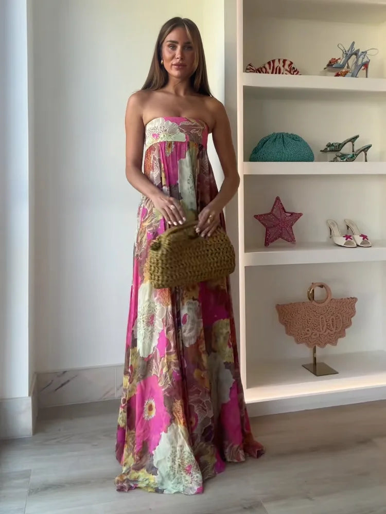 Trägerloses Maxikleid mit Blumenmuster