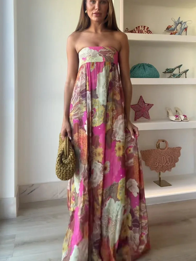 Trägerloses Maxikleid mit Blumenmuster