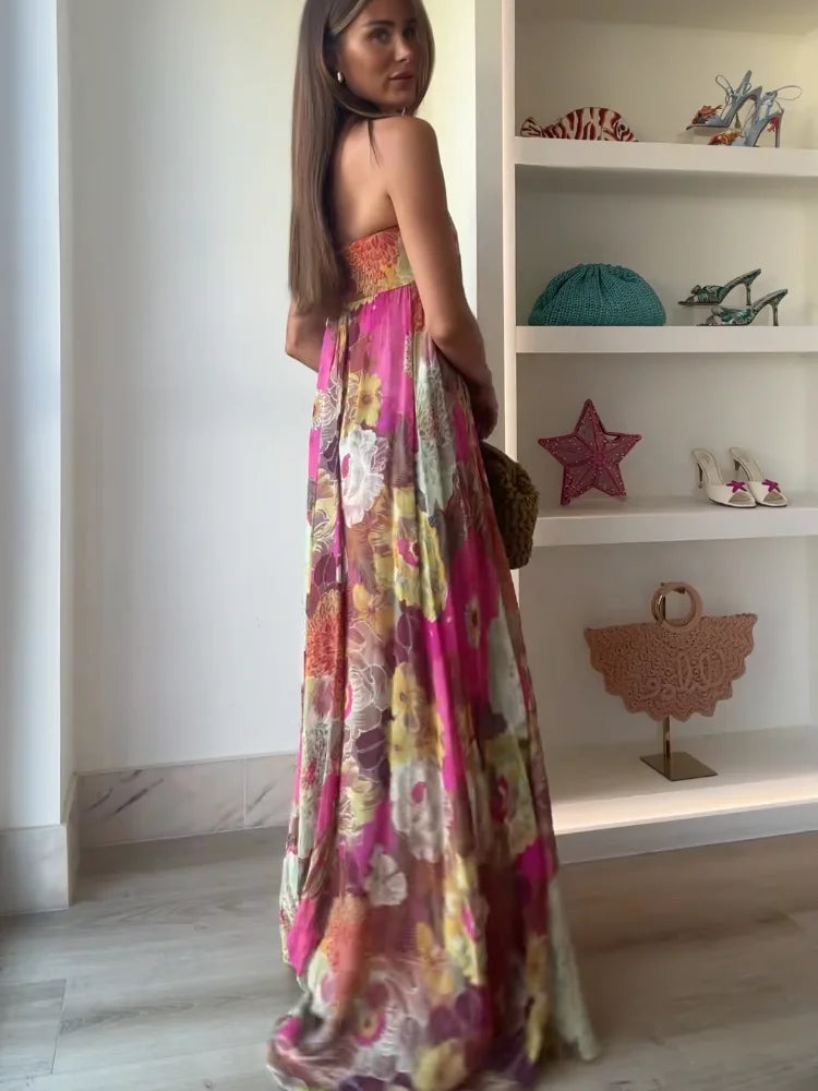 Trägerloses Maxikleid mit Blumenmuster